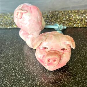Vintage ceramic pink pig draw pulls